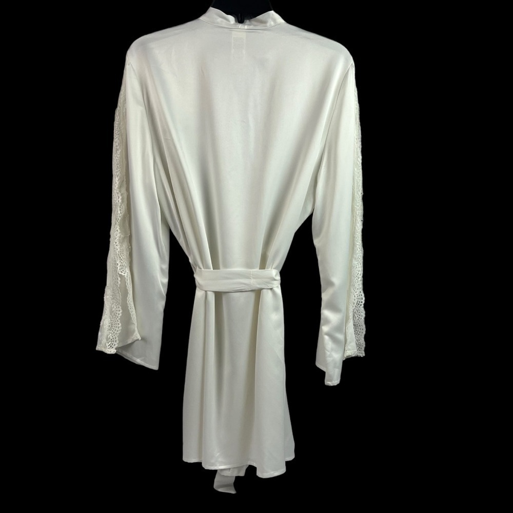 In Bloom by Jonquil Bride Satin Robe Ivory Lace Sleeves Tie Belt Medium/Large - Picture 7 of 12